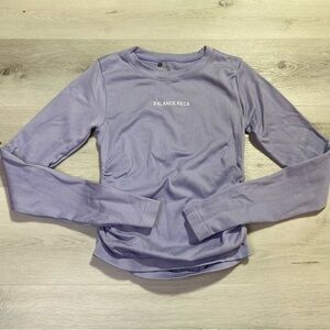 Balance Reca Seamless Long Sleeve Ruched Sides Labender Workout Top, Size Small